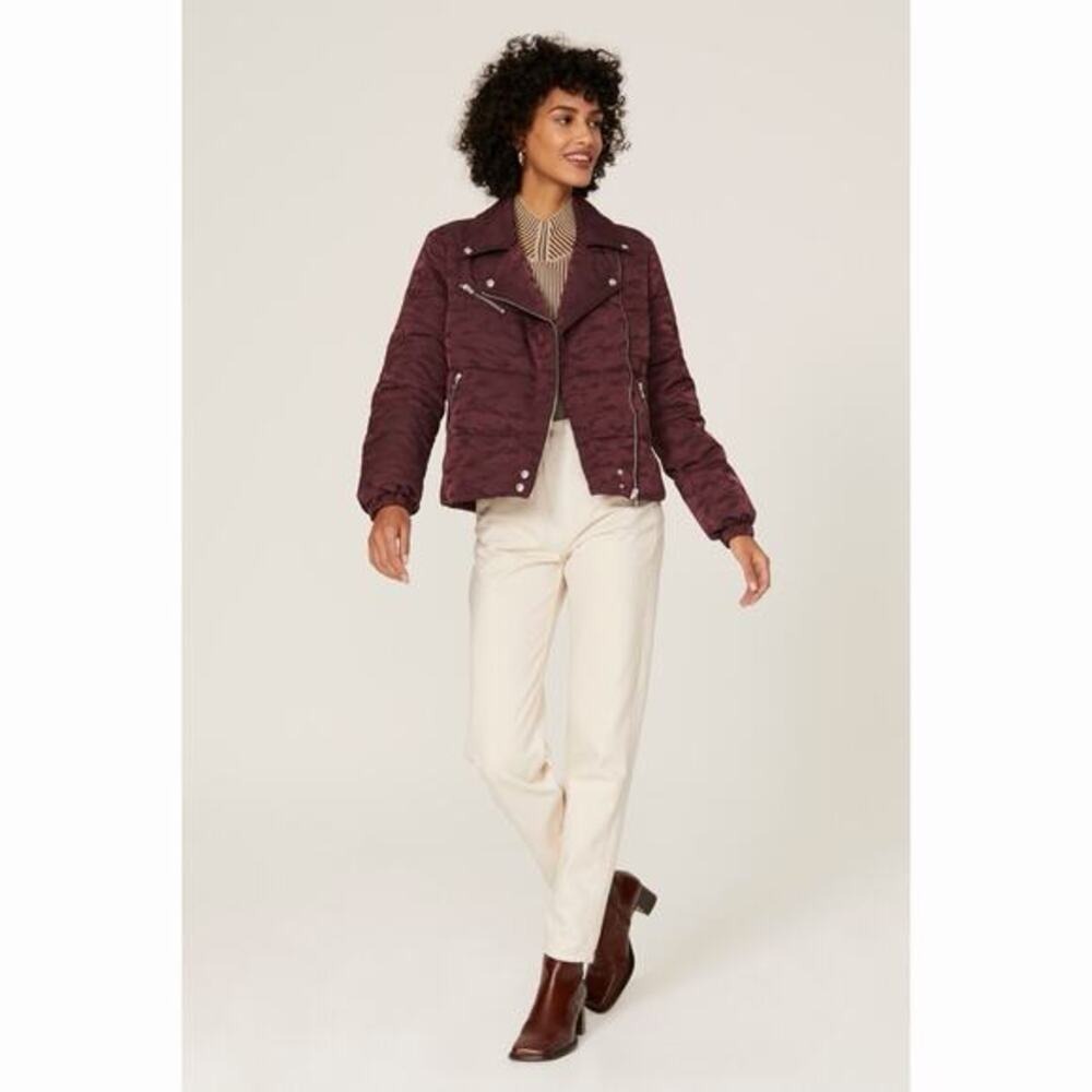 Paige Sequoia Camo Fig Burgundy‎ Moto Winter Puffer Jacket